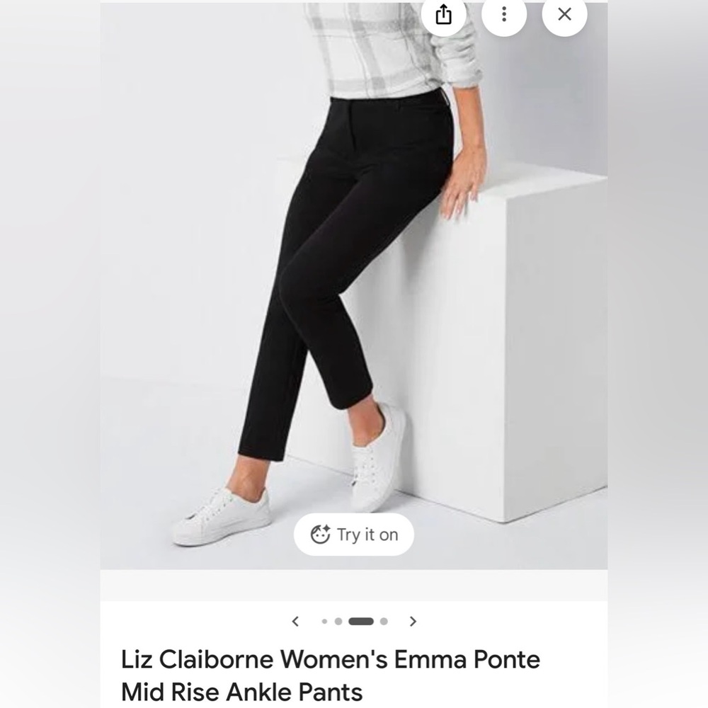 Liz Claiborne Women's Emma Ponte Mid Rise straight leg ankle Pants in navy